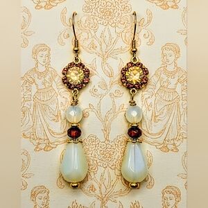 Yellow Swarovski Flower Crystal & Yellow Opaline Stone In Gold Plated Earrings